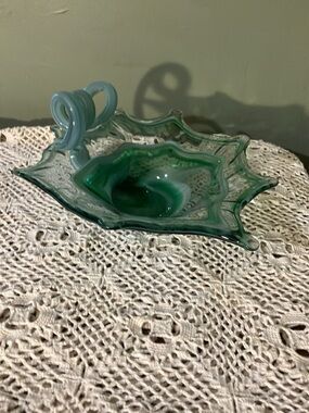 VNT 60's Retro hand Blown Art Glass Cornucopia Shades of Green Swan Style